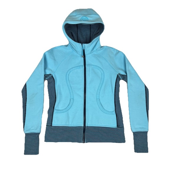 Lululemon Scuba Hoodie Women's 8 Blue Shhhh I'm Meditating Full Zip Thumbholes - Picture 1 of 10